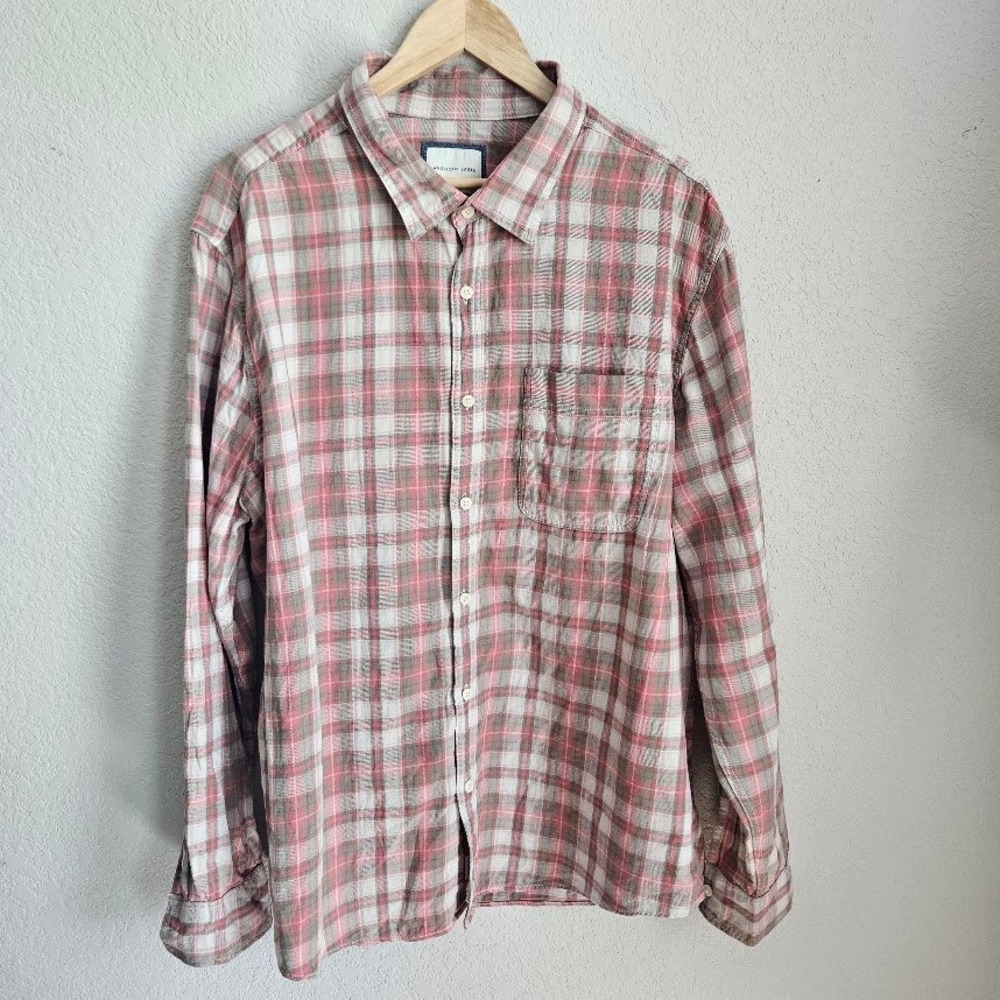 American Eagle Super Soft Plaid Flannel Shirt Mens XXL Pink Grey Button Down